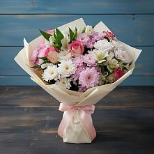 Букет цветов из:  Хризантемы, Альстромерии и Розы #REPLACE_PRED# Бурее