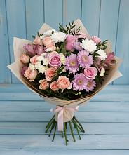 Букет цветов из:  Хризантемы, Розы и Альстромерии в Бурее