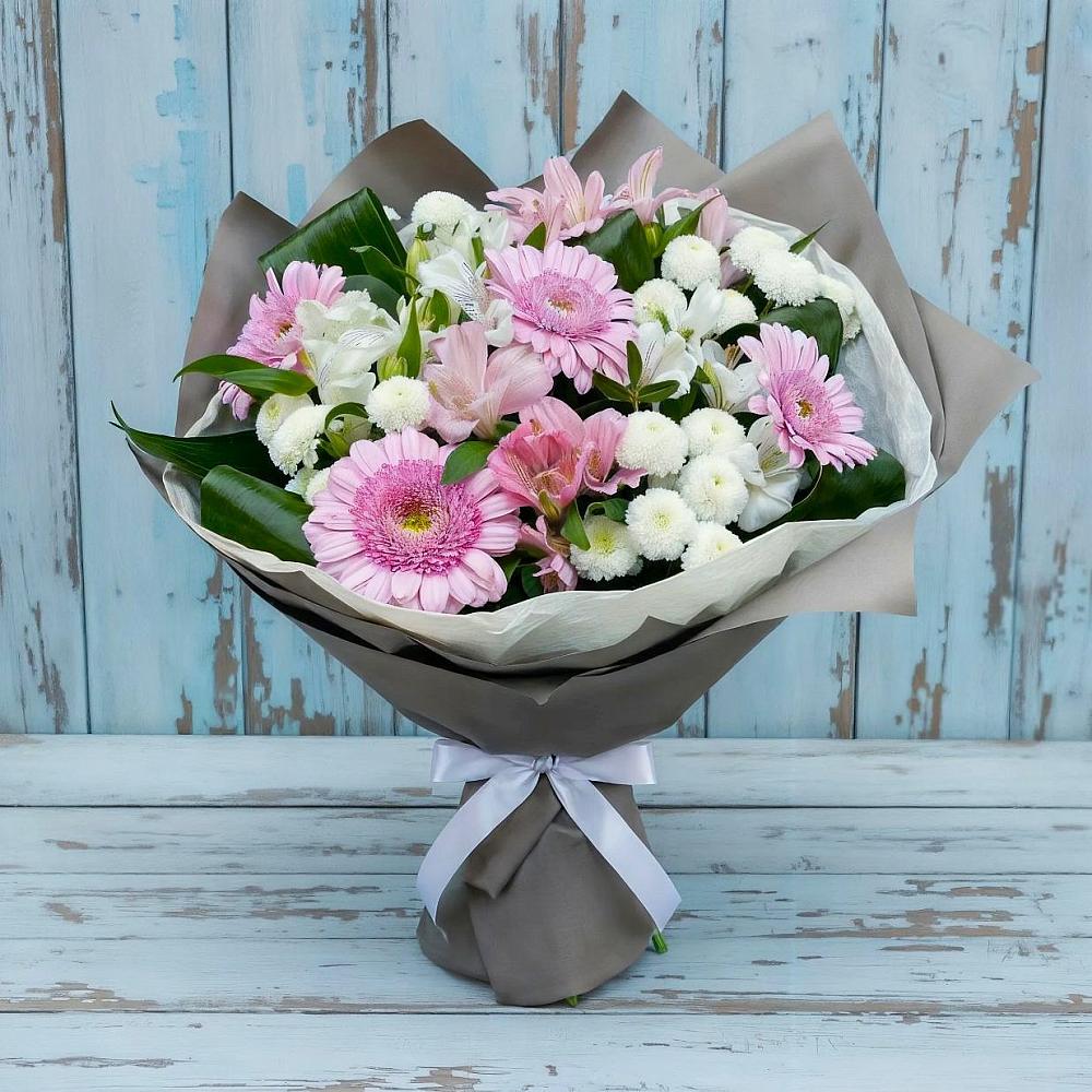 Букет цветов из: Герберы, Альстромерии и Хризантемы в Бурее